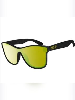 Invicta Black Frame Green-Yellow Mirror Sunglasses